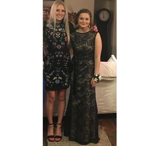 Black lace formal gown, nude underlay, size S (4-6)